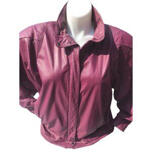 Vtg Women's 80's Leather Jacket Plum Bat Wing Shoulder Pads Bomber M Streetwear